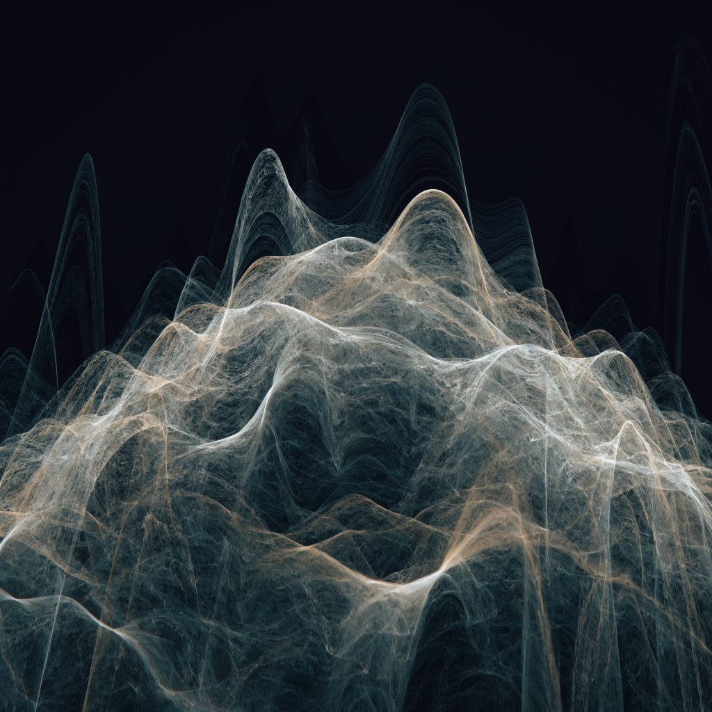 Abstract signal waveform drifting across a dark background